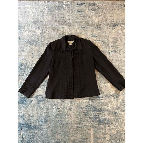 Vintage Blue Ice Black Faux Micro Suede Embroidered Open Front Blazer Size 8 - Picture 5 of 12